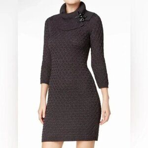 "NWT" Calvin Klein Navy Blue Buckled Cable Knit Cowl Neck Sweater Dress- Size L